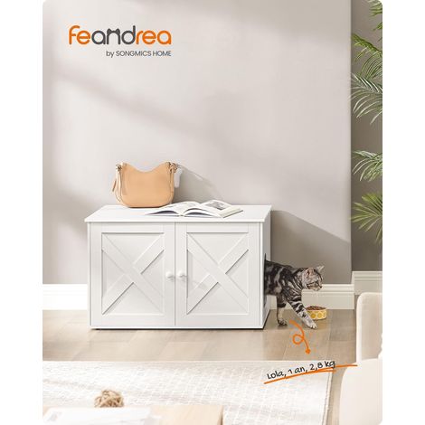 Feandrea – Maison de toilette pour chat – Cache-litière avec séparateur amovible – Dimensions 80 x 53 x 50 cm – Panneau MDF blanc (1/5)