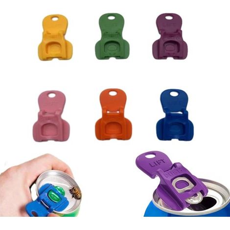 Confezione da 6 apriscatole facili da usare con anello di apertura, protezione per bevande, apriscatole per lattine con coperchio completo, apriscatole manuale per lattine di bevande (1/5)