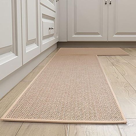 Minkurow – Tapis de cuisine antidérapant en caoutchouc – Lavable – 44x75cm et 44x120cm – Couleur jute – Résistant à la saleté et à la moisissure (1/4)