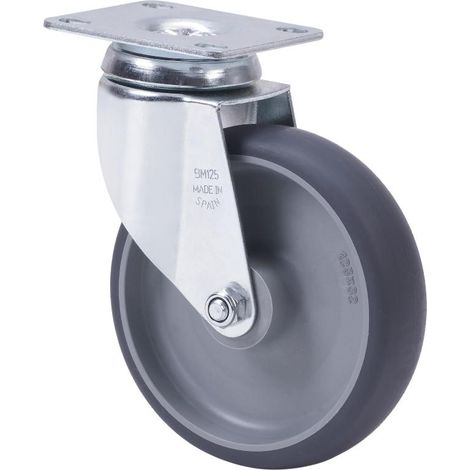 rueda giratora placa 10bha100-pgzn poliamix-goma gris inyect.eje liso (1/2)