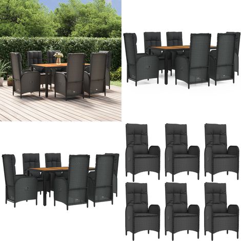 7-tlg. Garten-Essgruppe mit Kissen Schwarz Poly Rattan - Garten Essgruppe - Garten Essgruppen - Home & Living (1/5)