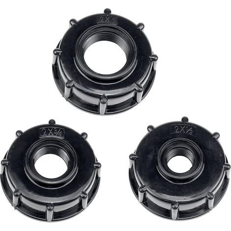 DXiongW 3-Piece IBC Drain Tank Adapter, Plastic Water Tank Lid Adapter in S60x6, IBC Adapters, Thick Thread Fittings, 1/2" and 3/4" Taps, 1 Inch, Black (1/4)