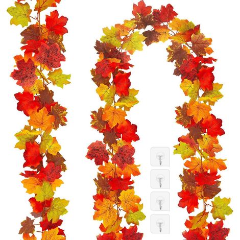 2x Künstliche Herbstgirlande 1.75m mit Ahornblättern & Haken (1/5)