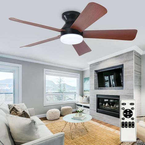 Ventilateur de plafond moderne avec lumière : 42 pouces noir Petits ventilateurs - Ventilateurs de plafond à gradation avec télécommande 5 pales réversibles en noyer 6 vitesses Minuterie (1/5)
