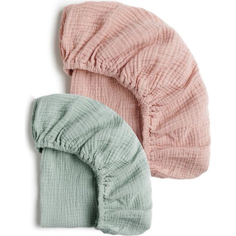 Drap-housse en mousseline de coton pour cododo, 100 % coton, pour lits bébé, compatible avec matelas ovales et rectangulaires, coloris crème rose et vert, 96 x 61 cm (1/5)