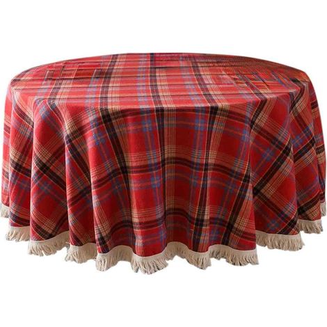 Runde Tischdecke 150 cm und Leinen, weihnachtlich grün kariert, waschbar, dekorativ, für Couchtisch, Gartentisch, Küche (1/5)