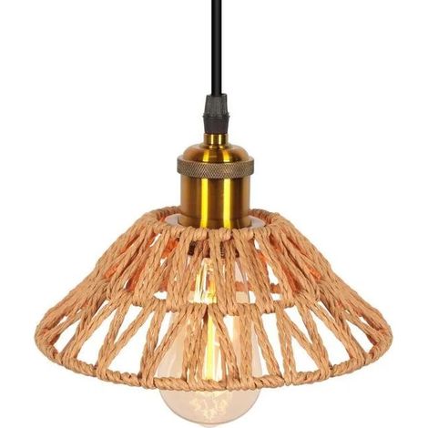 Rétro Suspension Luminaire Industriel Lustre Plafonnier Vintage en Corde de Papier Tissé Lampe Abat-jour Design Chapeau,22cm (1/5)