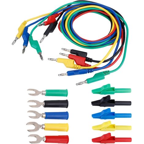 Jeu de 4 câbles de mesure banane 4mm avec pinces crocodiles et pointes de touche en U, pour multimètres, usage courant