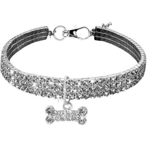 Filiyano-Collier élastique pour animaux de compagnie avec strass, pour petits chiens (255 cm). - Blanc (1/5)