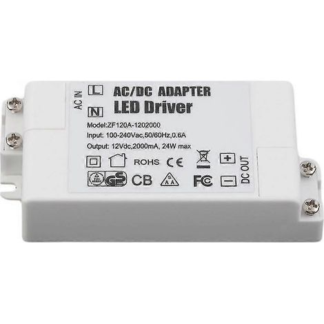 Transformateur AC/DC 12 V 2 A 24 W pour bandes LED MR16, MR11 et GU5.3 (1/5)