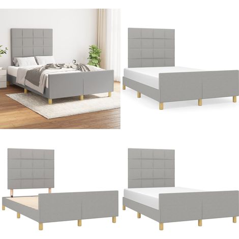 Cadre de lit sans matelas gris clair 120x190 cm tissu - Cadre De Lit - Lit Double - Lit Avec TĂŞted'appui - Literie - Meubles De Chambre - Home & Living (1/5)