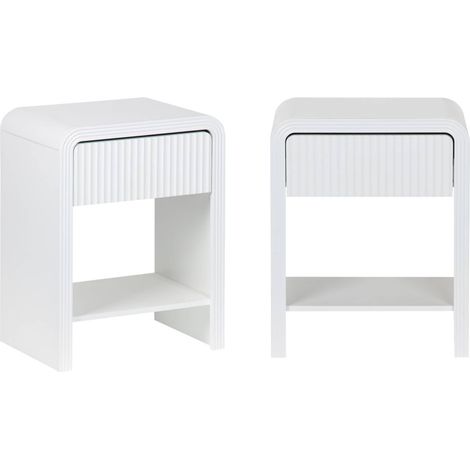sweeek - 2er-Set Nachttisch mit geriffeltem Holzlook 1 Schublade, 1 Regal