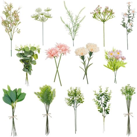 Künstliche Blumen & Eukalyptus Zweige 55 Stück Rosa & Grün für DIY & Deko (1/5)