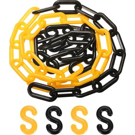 Chaine De Barriere En Plastique, Longueur 5Ft Chaine De Securite Noir Jaune Etanche Avec Attache En S Pour Controle Foule/Ascenseur/Parking/Allee, Chaine D'Avertissement Barriere (1/5)