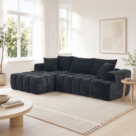 Canapé d'angle en velours côtelé,Canapé Modulable compressé avec méridienne en L,250×160×58cm,Gris (1/5)