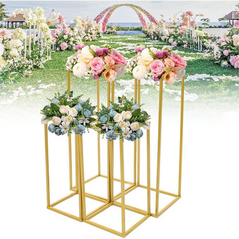 4 Stück Metall Blumenhalter, 23,6 / 15,7 Zoll hohe goldene Blumenhalter, rechteckige geometrische Säulen Blumenhalter, Hochzeitsparty Veranstaltungen Empfang Vasenhalter Heimdekoration