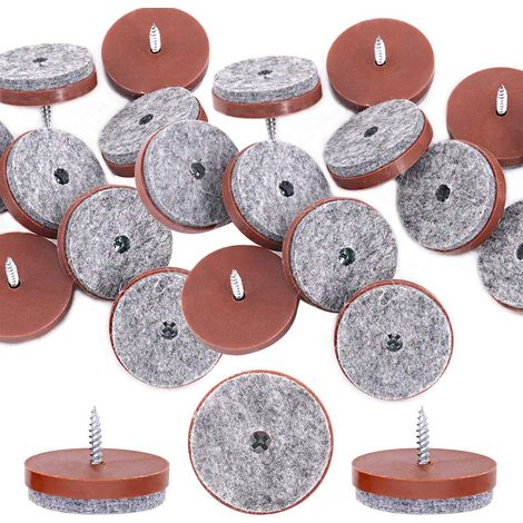 Lot de 20 patins antidérapants à visser en feutre marron 38 mm pour pieds de chaise, table, canapé et tabouret