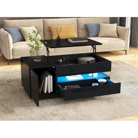 Wohnzimmertisch Couchtisch höhenverstellbar Schwarz OKMYHOME (1/5)