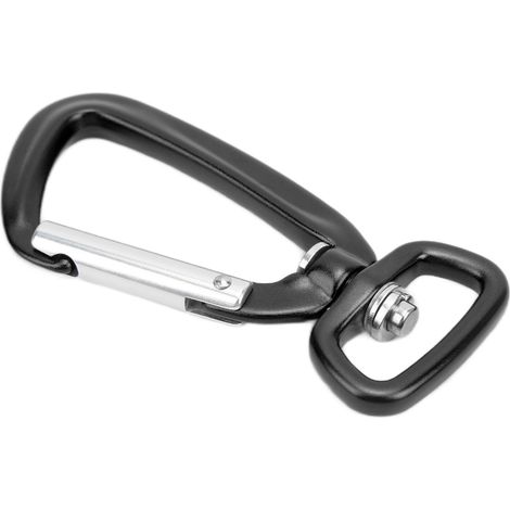 Mousqueton rotatif en alliage d'aluminium à base carrée, anneau en D, pour attacher une laisse de chien et un cerf-volant (noir) (1/5)