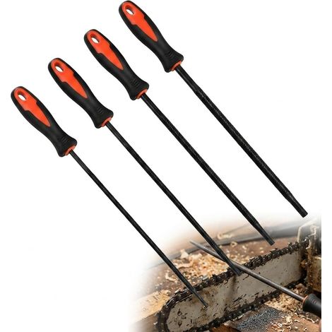 4 x Chainsaw Files 0.3-0.5 cm Steel Bearing Precise Chain Sharpening  Chain Maintenance Kit, Non-slip Handle, Secure Grip, Durable Efficiency, Compatible with Several Models (1/5)