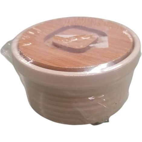 M HOME - PIROFILA ROTONDA DIAM. 8,5CM IN CERAMICA CON COPERCHIO IN LEGNO