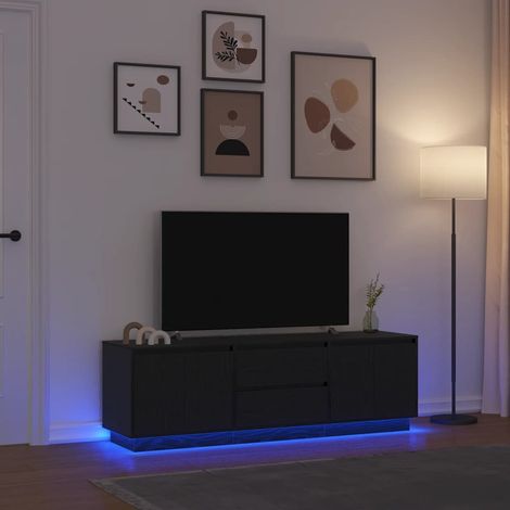 vidaXL Mobile Porta TV con Luci LED Rovere Nero 160,5x41x50 cm