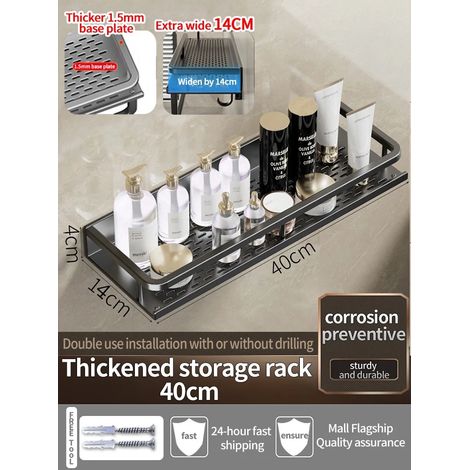 Étagère murale en aluminium noir épais (40 cm) pour salle de bain, rangement pour shampoing, organisateur de cuisine. (1/5)