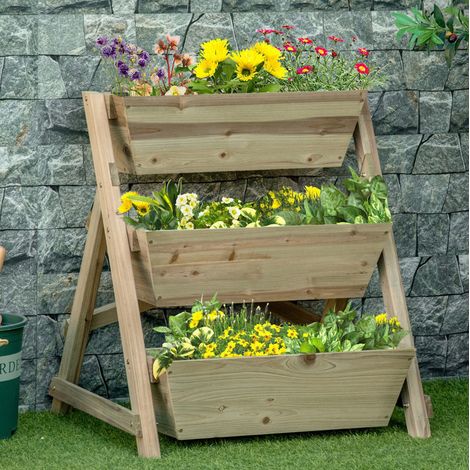 Support de plantes à 3 niveaux 71x61x77 cm en bois naturel, gain de place pour jardin FLORAGRACE (1/5)
