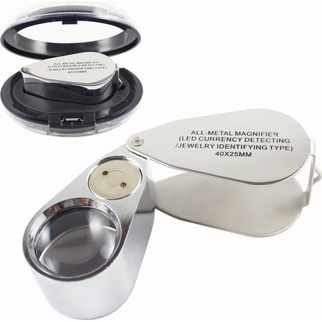 Lntyq Loupe de Bijoutier 40X,Loupe Bijoutier avec Lumière,Loupe de Poche,Loupe Pliante en Métal pour Diamants, Bijoux, Pièces de Monnaie, Timbres, Le Travail de près