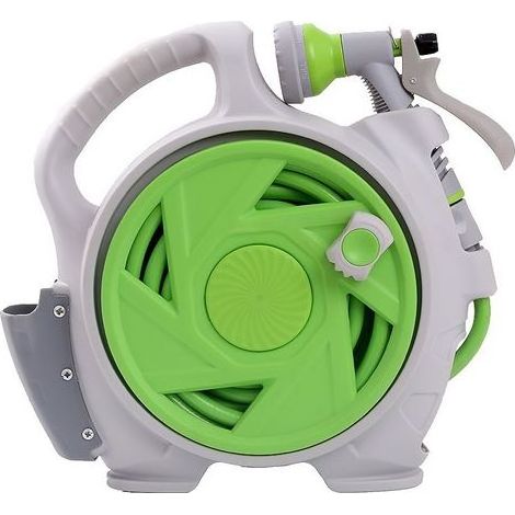 Enrouleur de tuyau d'arrosage télescopique (vert), 14 m, portable, avec 7 modes d'arrosage, pour arrosage du jardin, lavage de voiture et animaux domestiques (1/5)