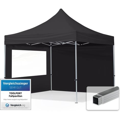Gazebo Pieghevole Giardino 3x3m - 2 laterali Alluminio Telo idrorepellente Padiglione Mercati Sagre nero (1/5)