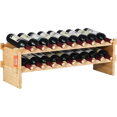 VEVOR Botellero Apilable de Vino 18 Botellas Estante de Almacenamiento de Bambú 850x250x275 mm Botellero Independiente de 2 Niveles Estantes sin Sacudidas para Cocina, Bar, Bodega, Color Natural