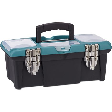 Boîte à outils vide rangement professionnel 40 x 25 x 20 cm transport facile compartiments pratiques en plastique noir (1/5)