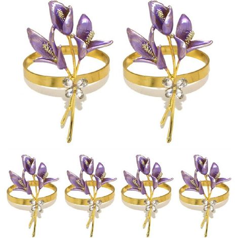 6 piezas de servilleteros de metal con forma de lirio dorado para bodas, banquetes navideños, cenas de Navidad, etc.
