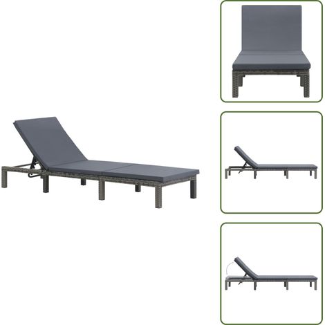 Sonnenliege mit Auflage Poly Rattan Anthrazit - Sonnenliege - Gartenliege - Poolliege - Relaxliege - Lounge Chair (1/5)