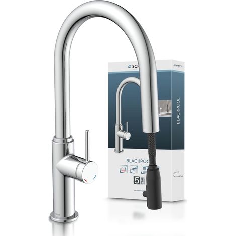 SCHÜTTE Blackpool 79516 Rubinetto da cucina con doccetta estraibile, rubinetto da cucina a 360 gradi, miscelatore con miscelatore monocomando, rubinetto per lavello con doccetta estraibile, cromato (1/5)