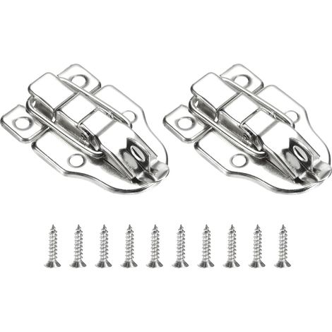 2 Pcs Cadenas à Loquet en Forme de Bec de Canard, 60 x 40mm Loquet de Boîte Rétro Boucle Métallique Loquet avec Trou de Cadenas avec Vis pour Valise Boîte, Argent (1/5)