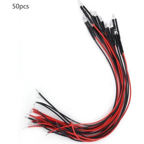 50 diodes LED 12V pré-câblées, rondes, multicolores, à clignotement rapide (1/5)