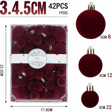 Boules de Noël velours flockées 42 pièces, trois tailles 3cm 4cm 5cm, coffret cadeau (1/4)