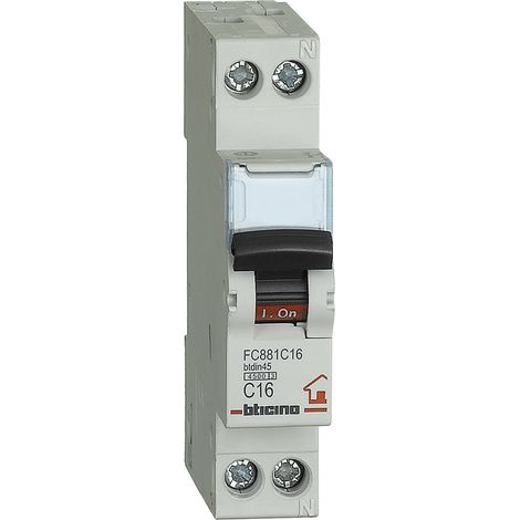 Interrupteur magnatothermique bticino btdin45 c16 1p+n 1 m 4500a fc881c16