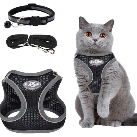 Atmungsaktives und verstellbares Katzengeschirr, reflektierendes Kätzchengeschirr, Katzenhalsbänder, Geschirre und Leinen für Haustiere, Kaninchen, Katzen und Welpen (1/5)