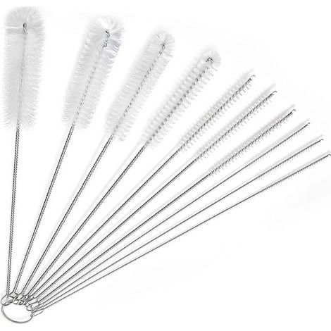 Brosses de nettoyage Pailles - 10 pièces - 21 cm - 2-24 mm - Wit - Acier inoxydable et nylon - Longue brosse à paille - Réutilisable - Goupillon - Brosse de nettoyage pour pailles - Pour tubes, paille (1/5)