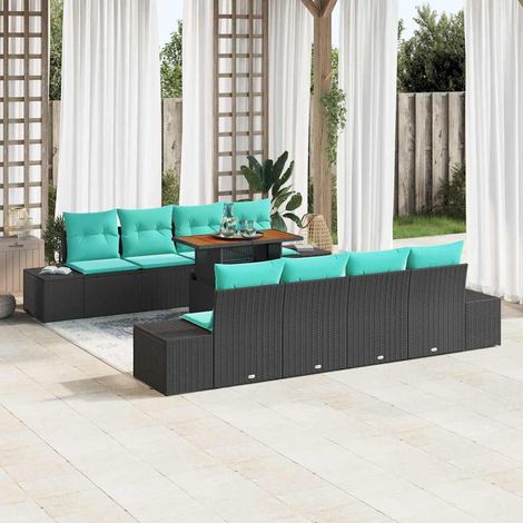 vidaXL Set Divano da Giardino 9 pz Nero Poly Rattan (1/5)