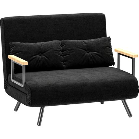 Canapé convertible Dreval noir velours 2 places confortable et réglable (1/5)
