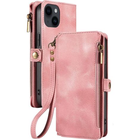 Étui portefeuille zippé pour iPhone 15 Pro Max (1 pièce rose)
