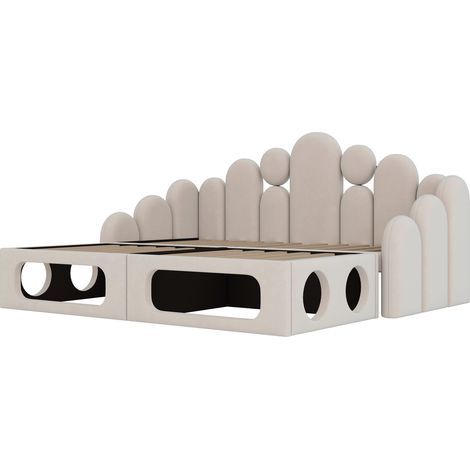 Divano letto multifunzione 2 in 1 con cuccia per animali, due letti singoli unibili in letto matrimoniale 180x200 cm, velluto beige, per soggiorno e camera da letto CHICFURN (1/5)