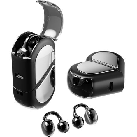 Mini casque gaming Bluetooth, faible latence, clips d'oreille rotatifs en forme de cœur, noir. (1/5)
