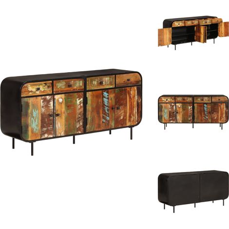 Buffet 140x35x70 cm bois massif de récupération et métal - Buffet - Meuble De Rangement - Armoire - Mobilier - Bois Massif (1/5)