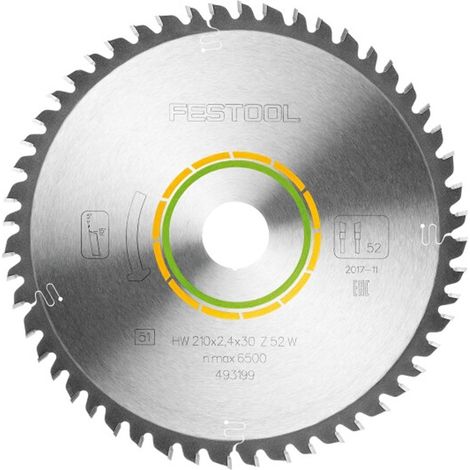 Festool 493199 210mm x 30mm 52 Tooth Fine Clean Cut Wood Saw Blade HW W52 TS75