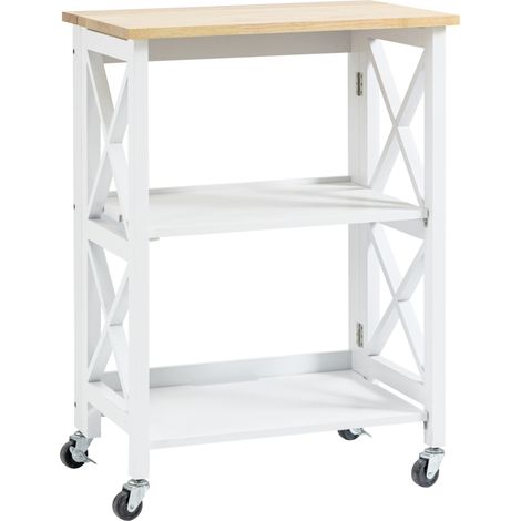 Chariot blanc pliable 60x40x84 cm avec 2 étagères et roulettes pour cuisine, mobile gain de place pratique pour rangement compact design